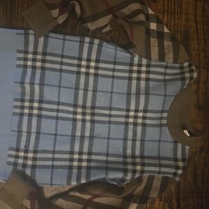 Burberry Blue and Brown Checkered Crewneck Sweater